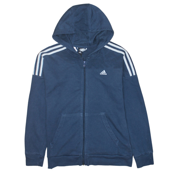 Adidas 90's Striped Sleeve Full Zip Up Hoodie Large Navy Blue
