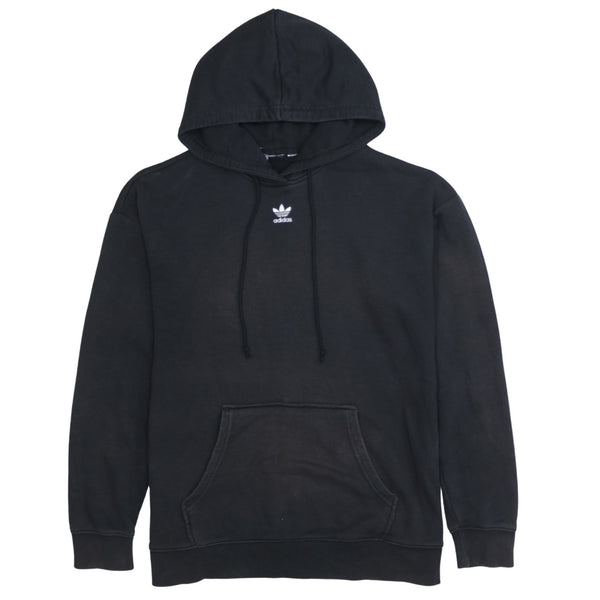 Adidas 90's Drawstring Pockets Pullover Hoodie Medium  Black