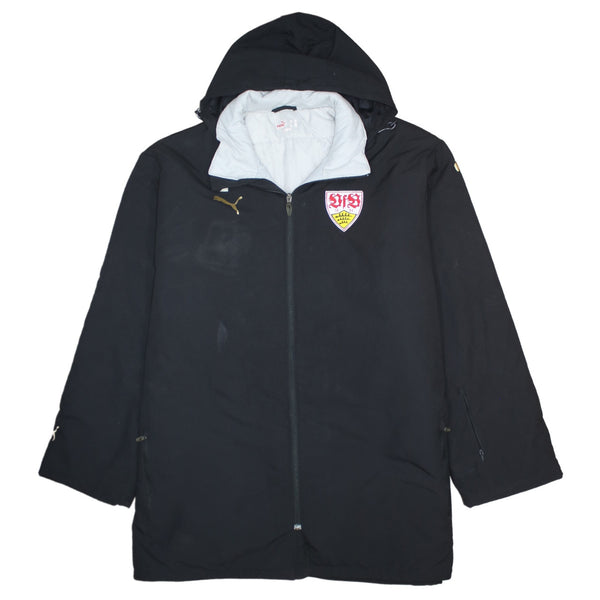 Puma 90's Black Hooded Windbreaker Jacket 2XL XXL Full Zip-up