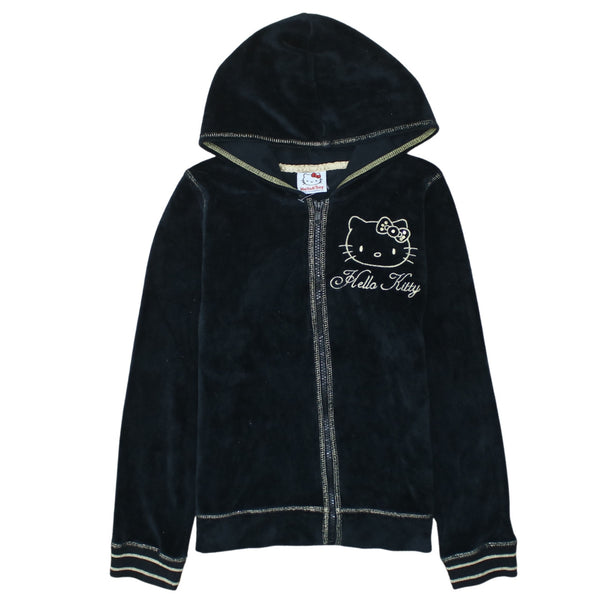 Retro 90's Hello Kitty Full Zip Up Hoodie XSmall  Black