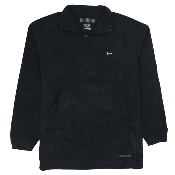 Nike 90's Black Quarter Zip Swoosh Fleece Jumper Large - Vintage Style