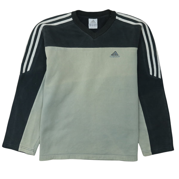 Adidas Vintage 90's V Neck Striped Sleeve Sweatshirt Black Small