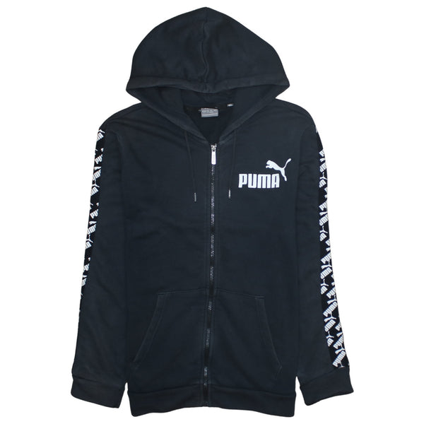Puma 90's Drawstring Pockets Full Zip Up Hoodie Small Black