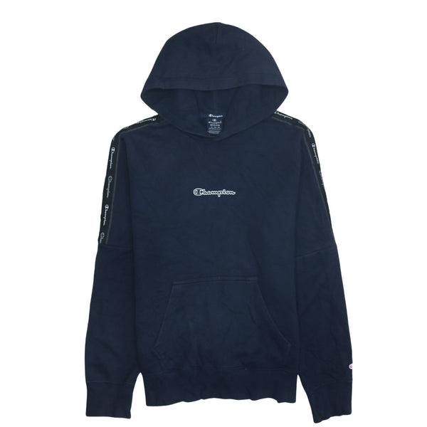 Vintage Champion 90s Medium Navy Blue Pullover Hoodie with Drawstring Pockets