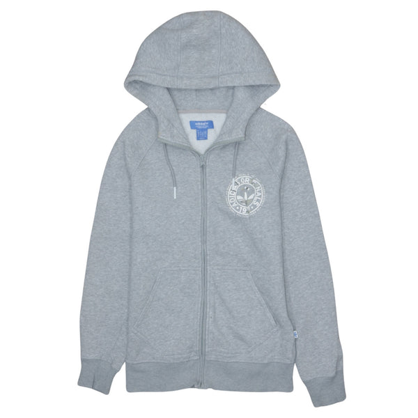 Adidas 90's Women's Small Grey Zip Up Hoodie with Drawstring Pockets