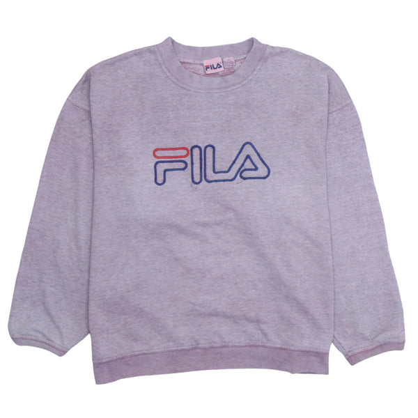 Fila 90's Spellout Crew Neck Vintage Sweatshirt XLarge Grey