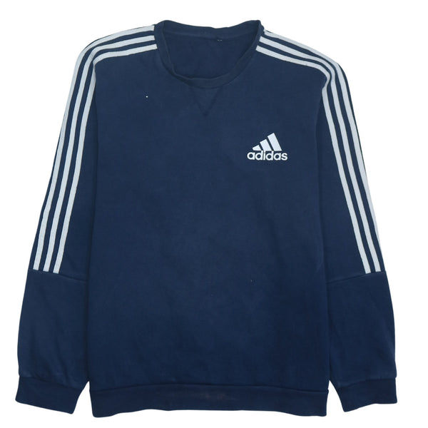 Adidas Vintage 90's Striped Sleeve Crew Neck Sweatshirt Navy Blue Large