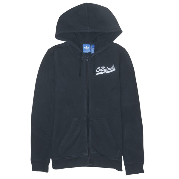 Adidas 90s Black Drawstring Pockets Full Zip Hoodie XSmall, Vintage