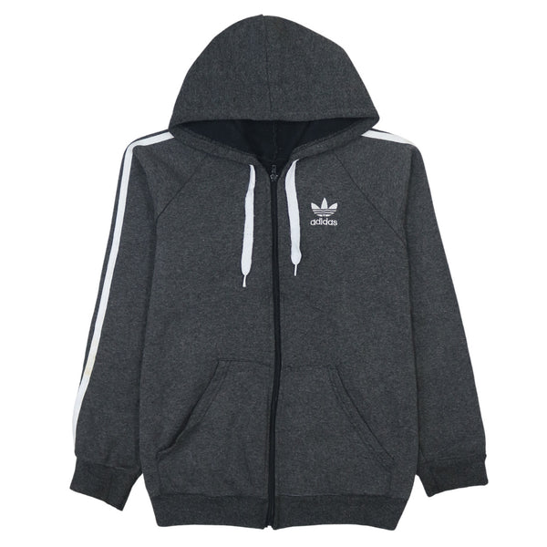 Adidas 90's Striped Sleeve Full Zip Up Hoodie Medium  Grey