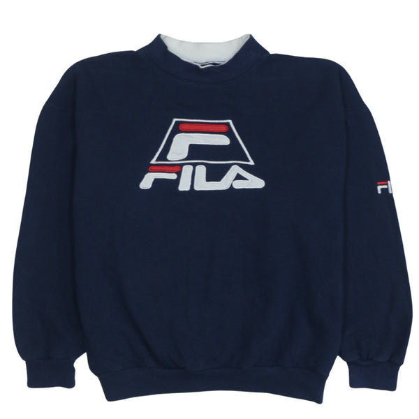 Fila 90's Vintage Spellout Crew Neck Sweatshirt Large Navy Blue