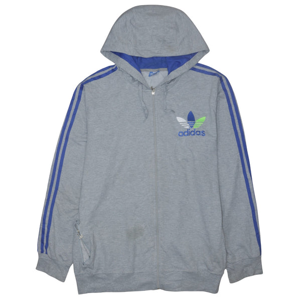Adidas 90's Grey Striped Sleeve Full Zip Hoodie 2XL Cotton Men