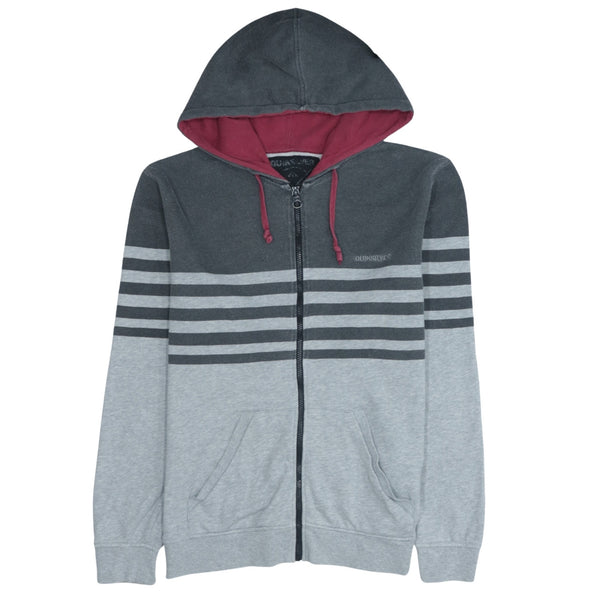 Quicksilver 90's Full Zip Grey Hoodie Large with Drawstring Pockets