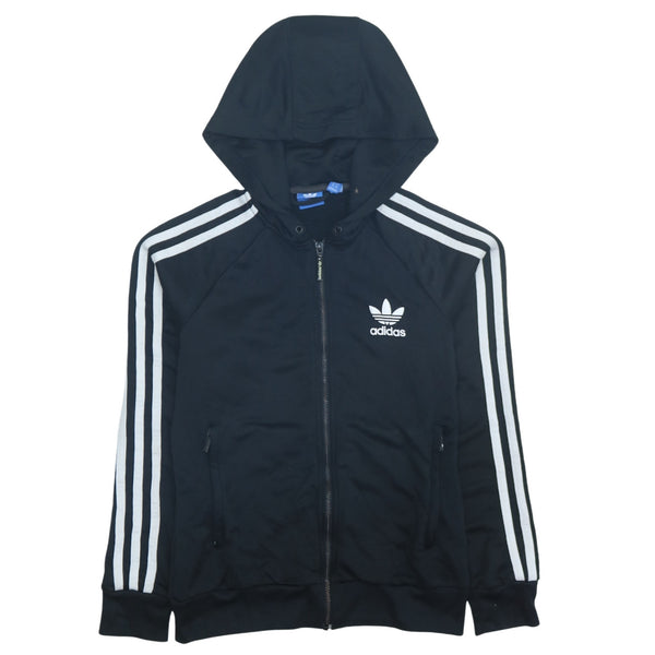 Adidas 90's Striped Sleeve Black Full Zip Up Hoodie Women's Small