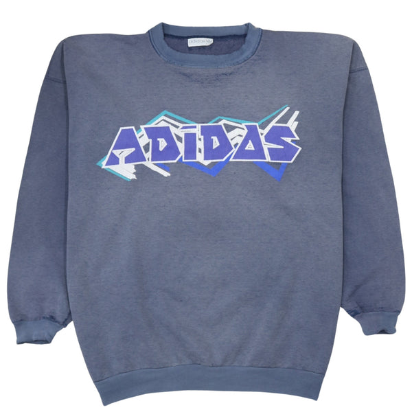 Adidas 90's Spellout Crew Neck Sweatshirt Large  Blue