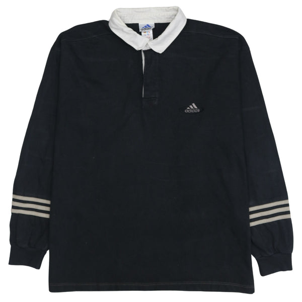 Adidas 90's Long Sleeve Quarter Button Polo Shirt Large Black