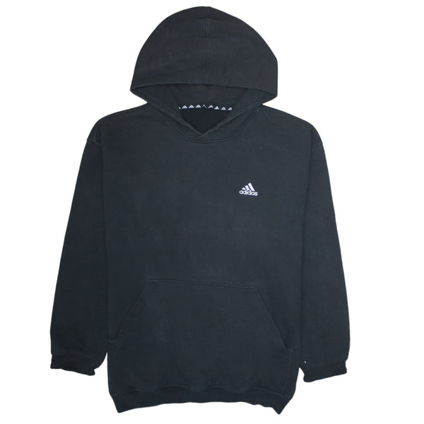 Adidas 90's Drawstring Pockets Pullover Hoodie Large  Black