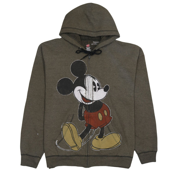 Disney 90's Mickey Mouse Full Zip Up Hoodie XLarge Green