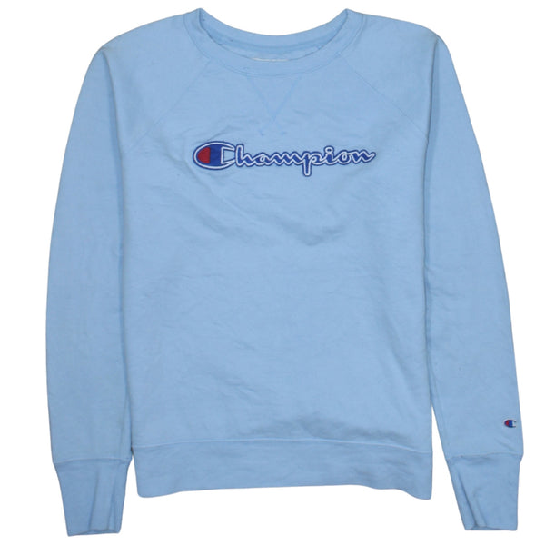 Champion 90's Spellout Crew Neck Sweatshirt Small Blue
