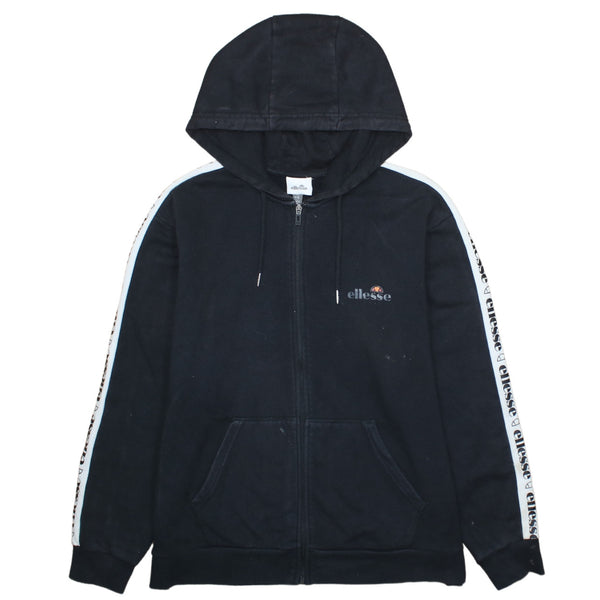 Ellesse Black 90's Hoodie XLarge with Drawstring & Pockets - Full Zip Up