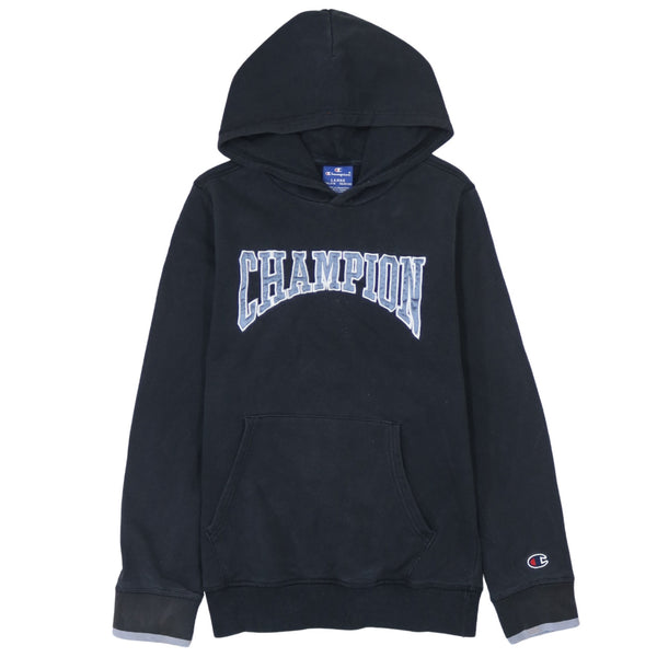 Champion 90's Spellout Pullover Hoodie Large Black