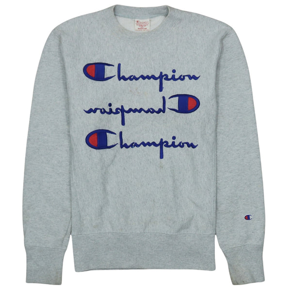 Champion 90's Spellout Crew Neck Sweatshirt Medium Grey