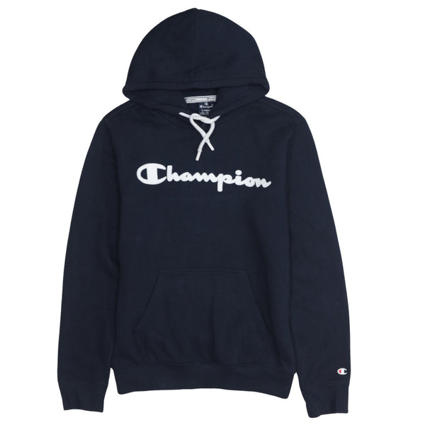 Champion 90's Spellout Pullover Hoodie XSmall Navy Blue