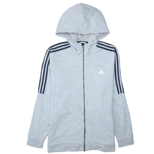 Adidas 90's Striped Sleeve Full Zip Up Hoodie Large Grey