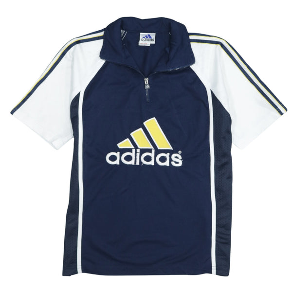 Adidas 90's Navy Spellout Cotton Quarter Zip T-Shirt Small 23'' Chest