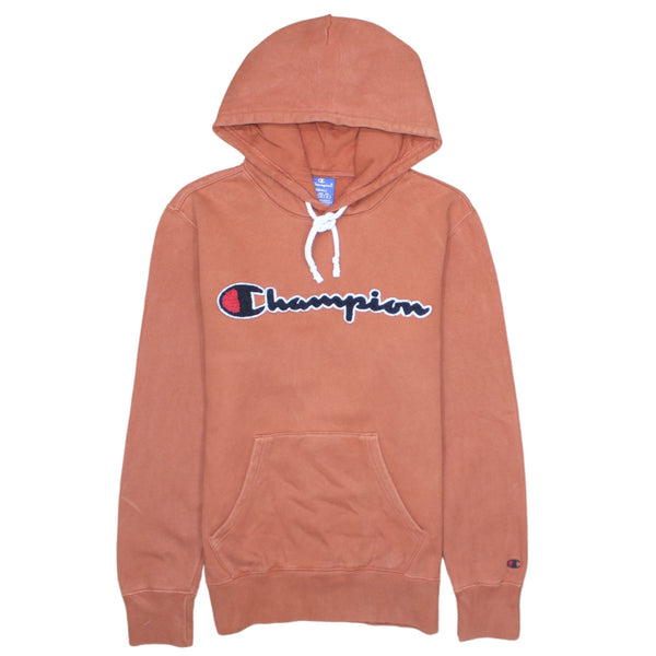 Champion 90's Vintage Spellout Pullover Hoodie Small Orange