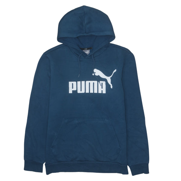 Vintage 90's Puma Spellout Pullover Hoodie Small Navy Blue