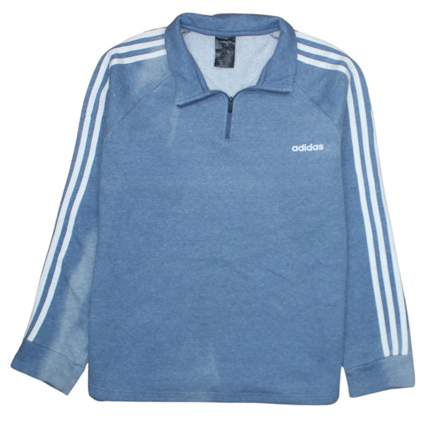 Adidas 90's Striped Sleeve Quarter Zip Sweatshirt XLarge Blue