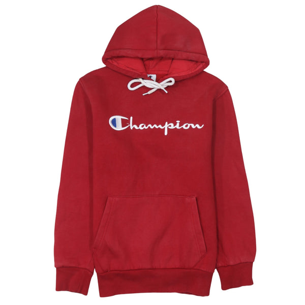 Champion 90's Spellout Pullover Hoodie Large Red