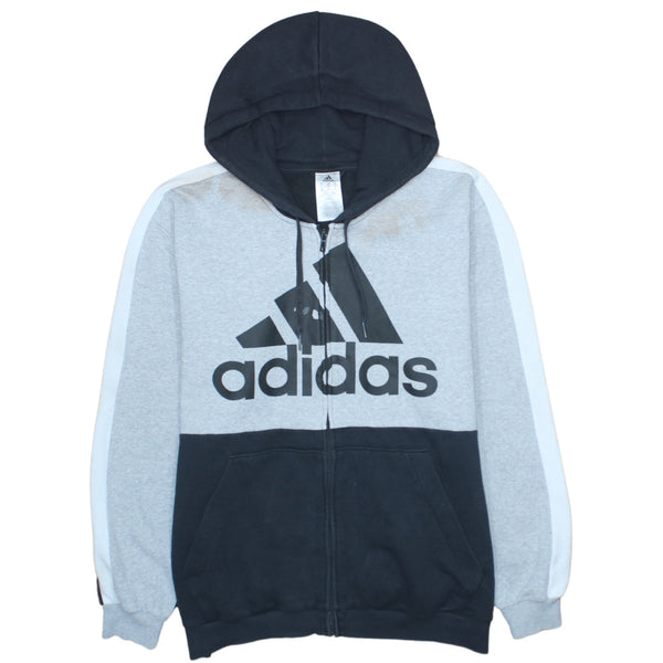 Adidas 90s Vintage Spellout Hoodie XL Black Full Zip Cotton