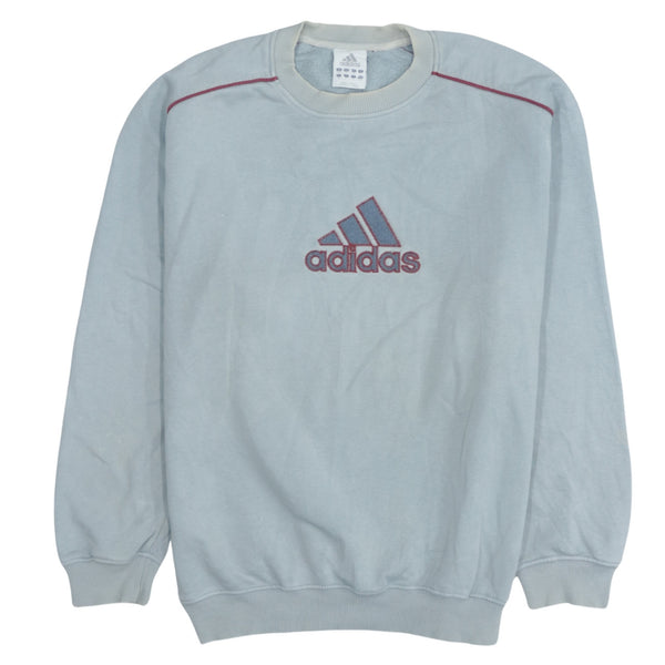 Adidas 90's Vintage Crew Neck Blue Spellout Sweatshirt Medium Cotton