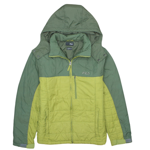 Fila 90's Vintage Lightweight Full Zip Puffer Jacket - Medium Green