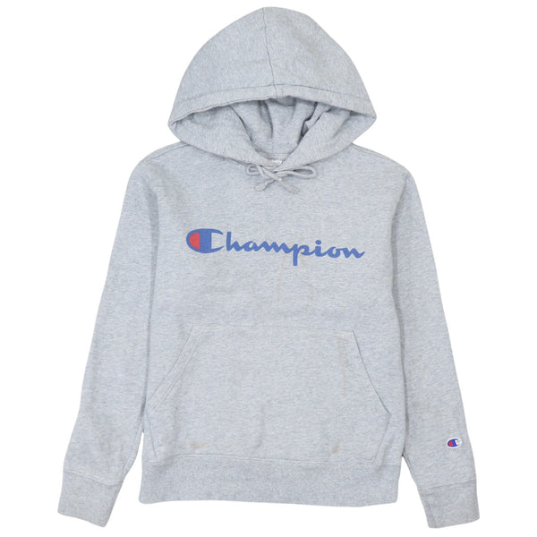 Champion 90's Spellout Pullover Hoodie Small Grey