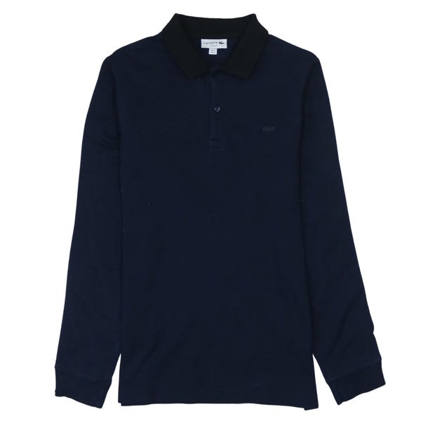Lacoste 90's Long Sleeve Quarter Button Polo Shirt Small Navy Blue