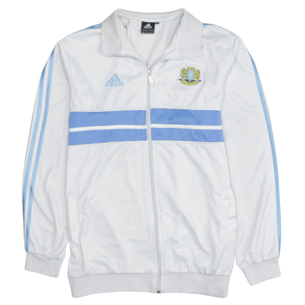 Adidas White Track Jacket Women’s 3XL Light Blue Stripe Embroidered Badge Full Zip Top