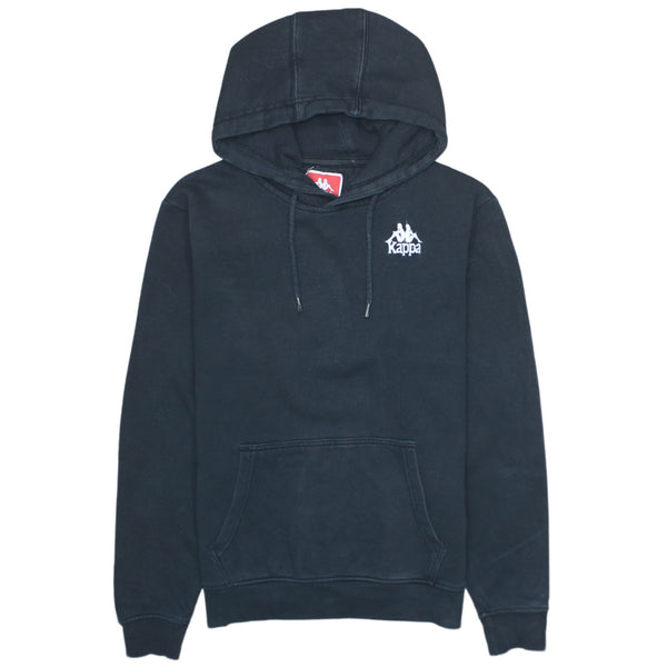 90's Kappa Black Pullover Hoodie Small with Drawstring Pockets