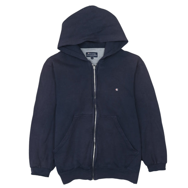 Champion 90's Drawstring Pockets Full Zip Up Hoodie Small Navy Blue
