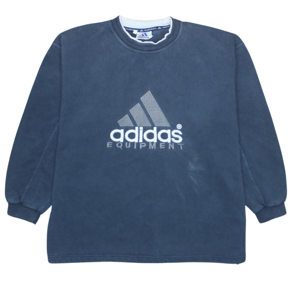 Adidas Men's XL 90's Vintage Spellout Crew Neck Sweatshirt Navy Blue