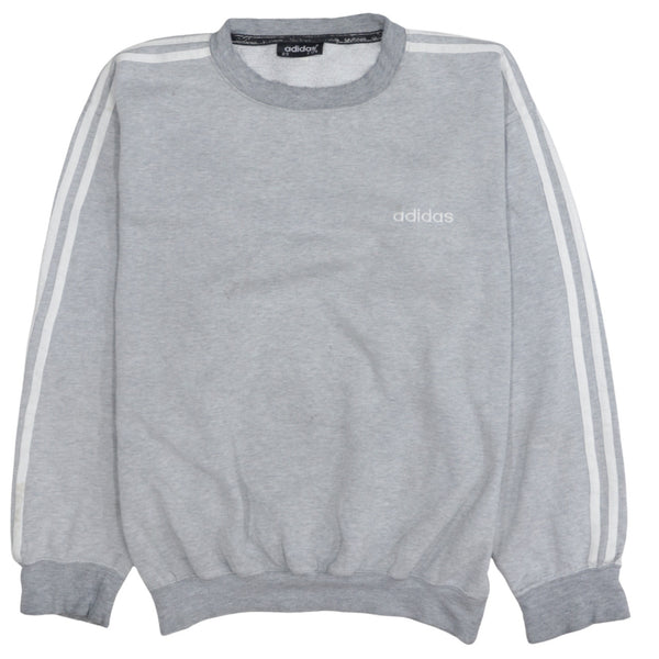 Adidas 90's Striped Sleeve Crew Neck Sweatshirt Medium Grey