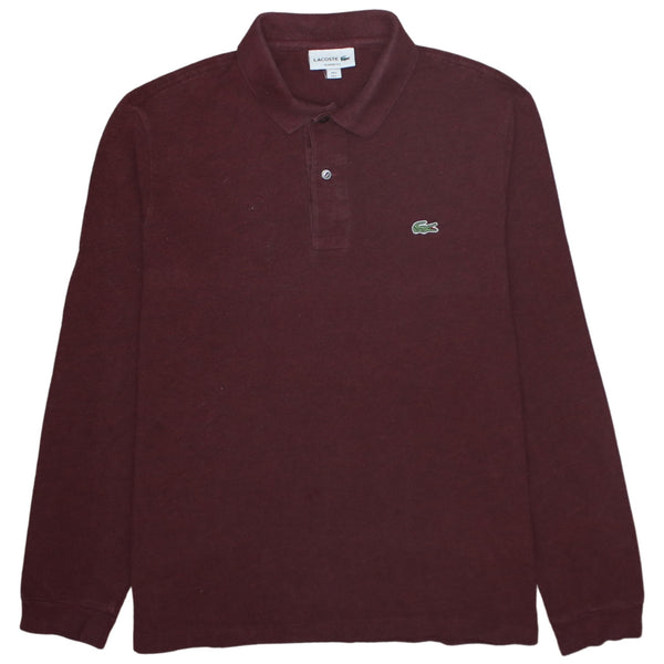 Lacoste 90's Long Sleeve Quarter Button Polo Shirt Large Burgundy Red