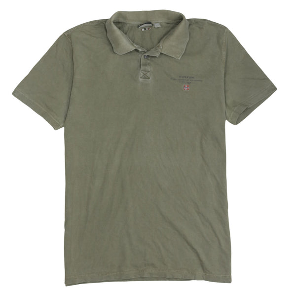 Napapijri 90's Short Sleeves Quarter Button Polo Shirt Medium  Khaki Green