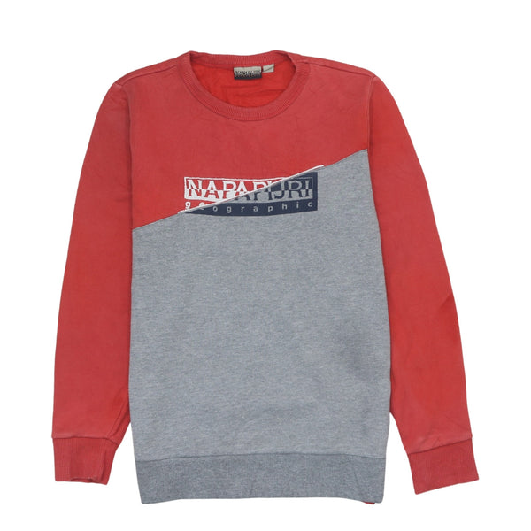 Vintage Napapijri Grey Spellout Crew Neck Sweatshirt, Men's Small