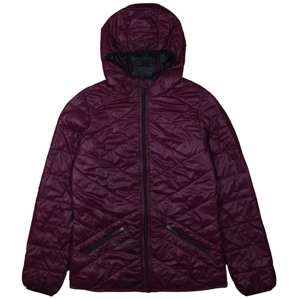 Addicted 90's Burgundy Red Hooded Puffer Jacket Medium Zip Up Retro