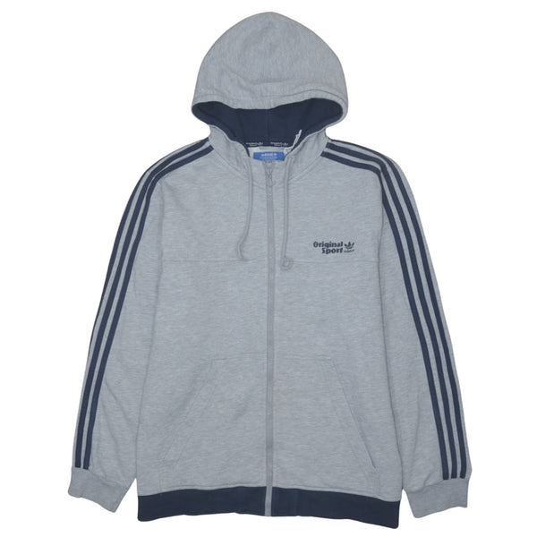 Adidas 90's Striped Sleeve Full Zip Up Hoodie XLarge Grey
