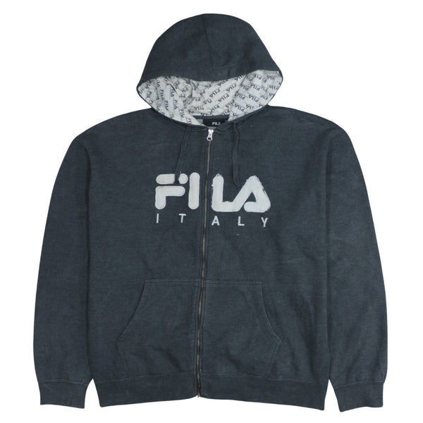 Fila 90's Vintage Black Spellout Full Zip Hoodie XLarge