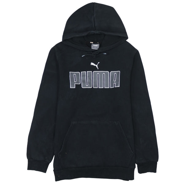 Vintage 90's Puma Spellout Hoodie Black Pullover Men’s Small, Cotton