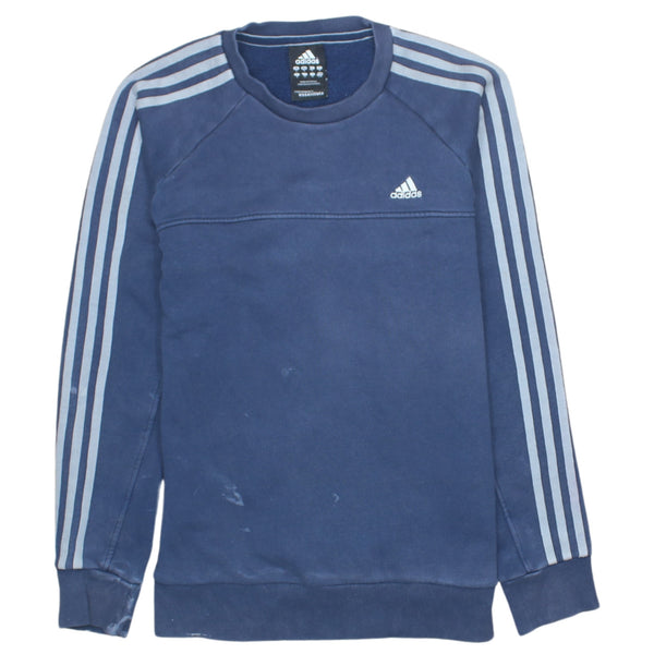 Adidas Vintage 90s Navy Striped Sleeve Crew Neck Sweatshirt Small